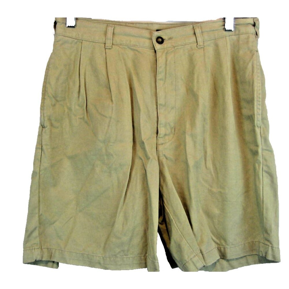 Mens Izod Khaki Cotton Chino Pleated Walking Shorts sz 32 x 8